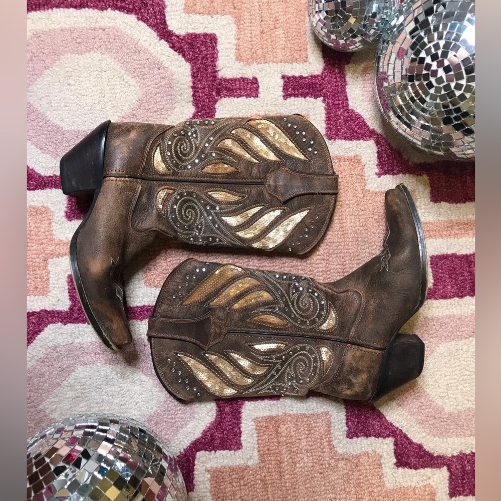 Durango Women’s Boots Brown gold sequin rhinestone size 6.5